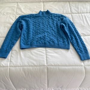 Blue Cropped Lightweight Pink Rose Sweater